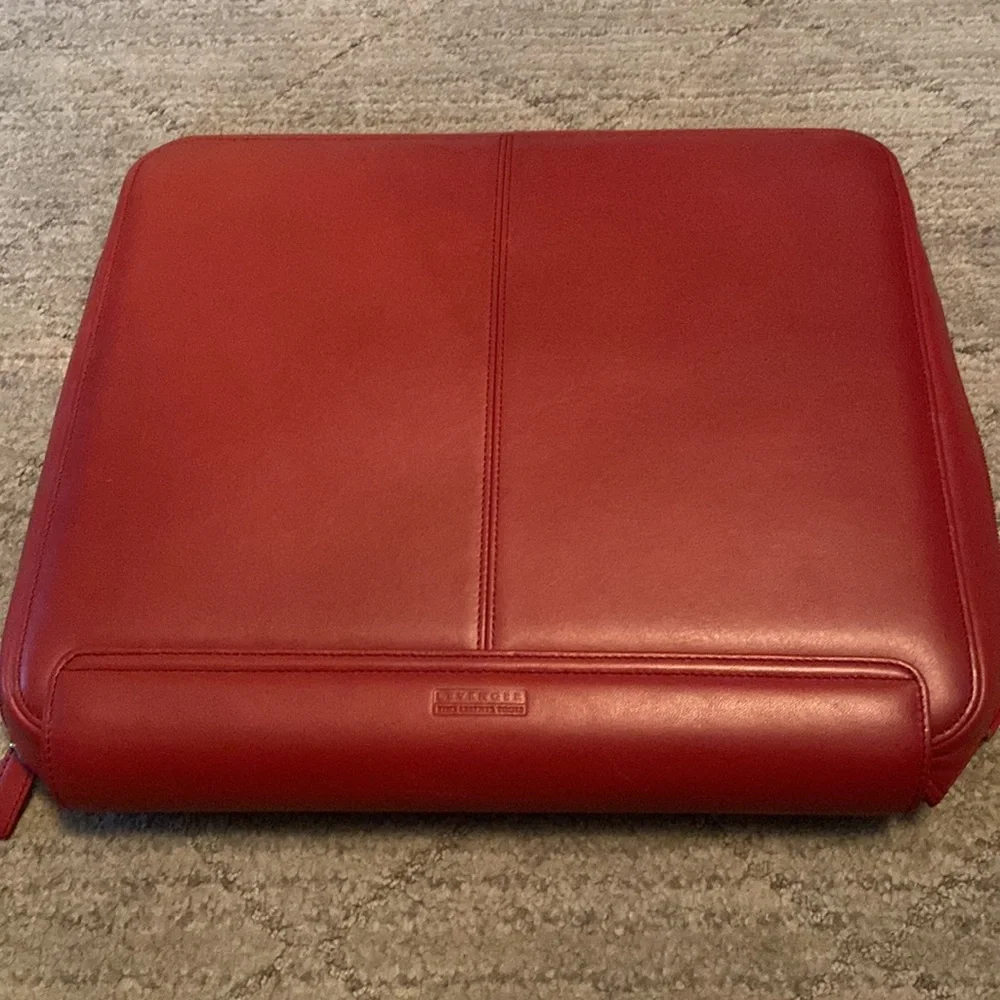 Red leather Levenger laptop case